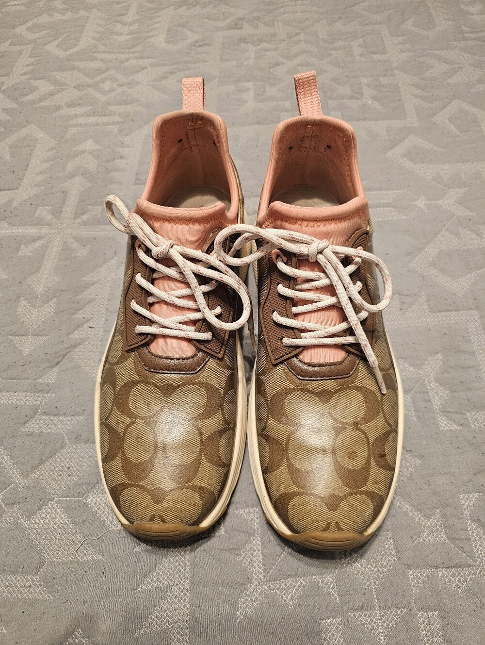Coach C270 Brown Monogram Sneakers with Pink Accents